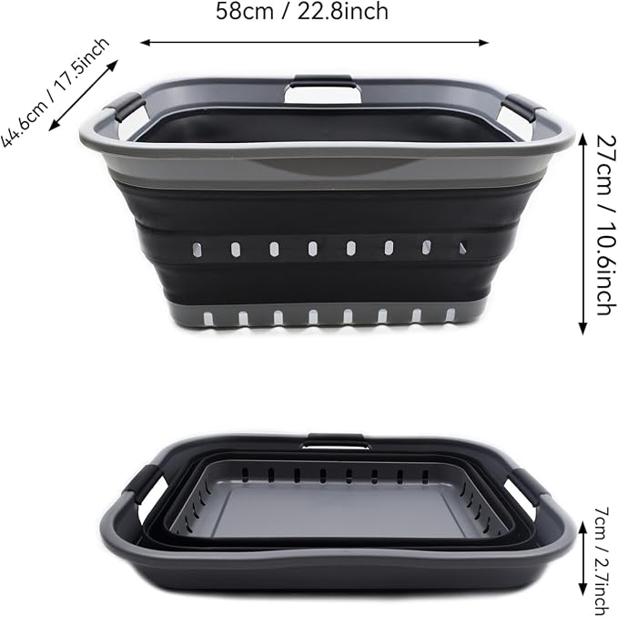 SAMMART 42L Collapsible Plastic Laundry Basket - Foldable Pop Up Storage Container/Organizer - Space Saving Hamper/Basket (1, Grey/Black)