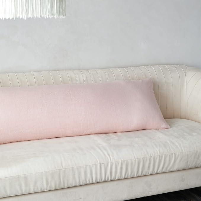 Simple&Opulence Body Pillow Cover 20" x 54",100% Pure Linen, Ultra Soft and Breathable, Body Pillowcase with Envelope Closure for Adults(Dusty Pink)