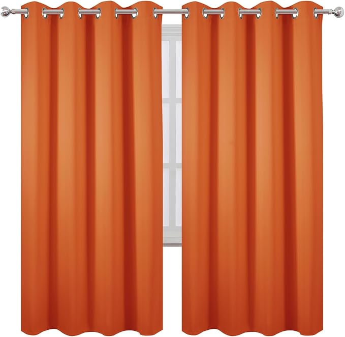 Blackout Curtains 66 x 72 Inch Long Orange Curtains Set of 2 Panels Room Darkening Curtains for Bedroom and Living Room