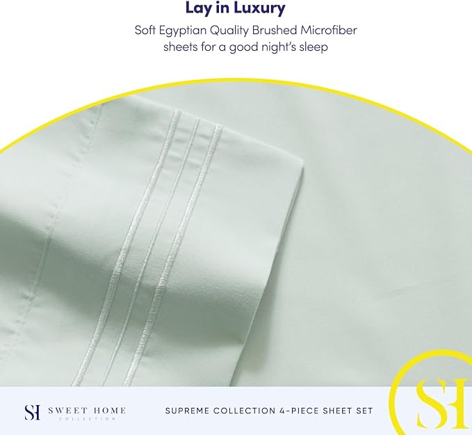 RV Queen Bed Sheets - Breathable Luxury Sheets with Full Elastic & Secure Corner Straps Built In - 1800 Supreme Collection Extra Soft Deep Pocket Bedding Set, Sheet Set, RV Short Queen, Mint