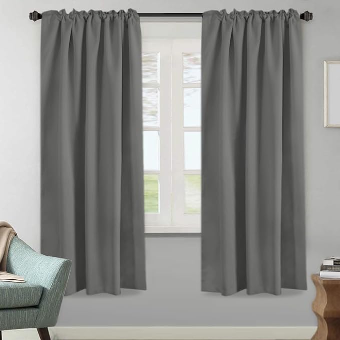 H.VERSAILTEX Blackout Curtains Thermal Insulated Window Treatment Panels Room Darkening Blackout Drapes for Living Room Back Tab/Rod Pocket Bedroom Draperies, 52 x 72 Inch, Bluish Gray, 2 Panels
