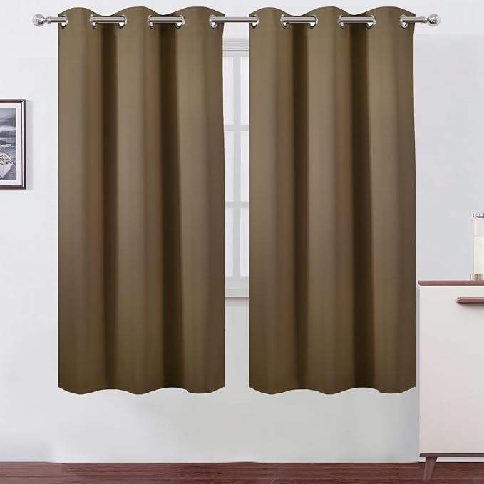 Brown Thermal Blackout Curtains/42 x 72 Inch/Set of 2 Panels Room Darkening Curtains for Bedroom