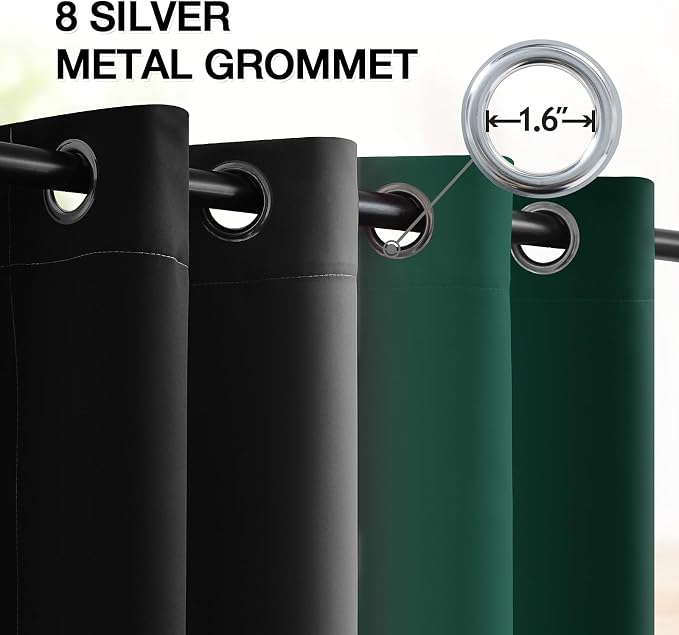 SimpleHome Ombre Green and Black Room Darkening Curtains 84 inches Length | Bedroom Curtains,Grommet Gradient Light Blocking Window Curtains for Living Room,Thermal Insulated Drapes 2 Panels,52wx84L
