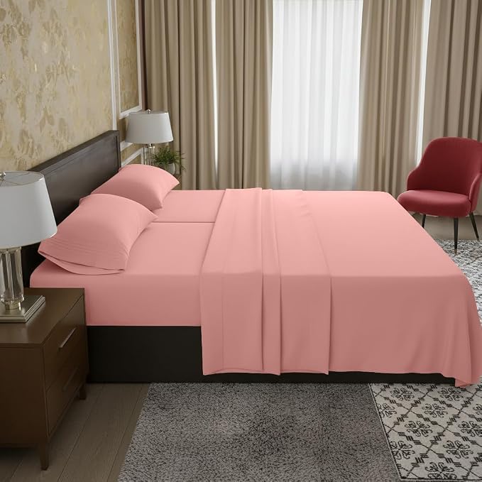 Elegant Comfort Luxury 1500 Premium Hotel Quality Microfiber 5-Piece Sheet Set - Wrinkle Resistant, All Around Elastic Fitted Sheet, Deep Pocket up to 16", Split King, Dusty Rose