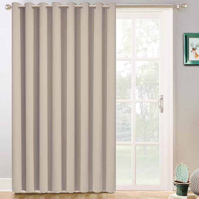 Yakamok Natural Room Darkening Curtains 84 inch Sliding Door Drapes | 1 Extra-wide Panel,W100xL84,Soft Triple-weave,Grommet,Blackout Thermal Insulated Drapes,Privacy,Light Reduction,Patio doors