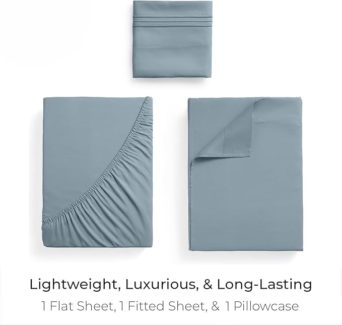 Mellanni Iconic 3-Piece, Ultra Soft Sheet Set (Twin, Spa Blue) | 10M+ Sleepers. Lab-tested: Sleeps Cool, Stays Bright, Strong, Smooth. Good Housekeeping Best Bedding, 7 yrs running.