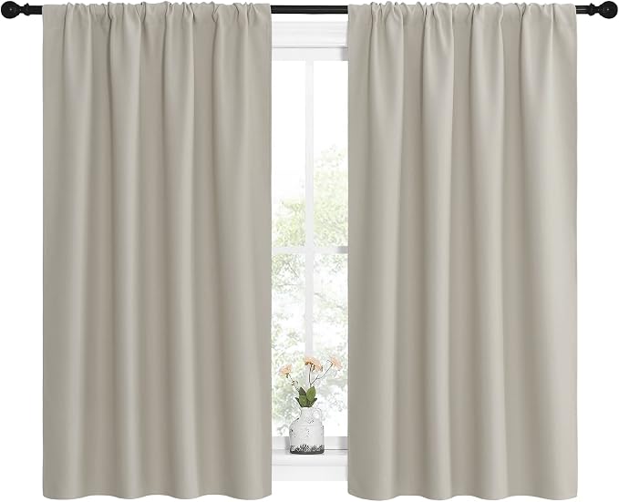 NICETOWN Blackout Curtains for Living Curtains, Room Darkening Window Curtain Panels, Easy-Care Solid Thermal Insulated Draperies/Drapes for Daughter Room (Natural, 2 Panels, 42 by 54)