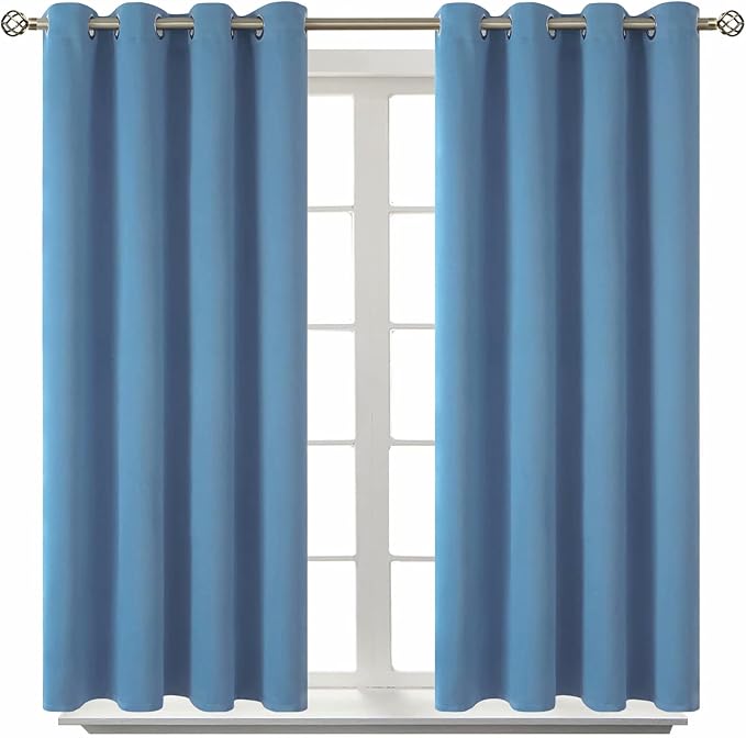 BGment Denim Blue Blackout Curtains for Bedroom 45 Inch Long - 2 Panels | Grommet Top, Black Out, Room Darkening, Sunblock, Thermal Insulated, Window Drapes for Kids Boys Room, 52x45 Inch