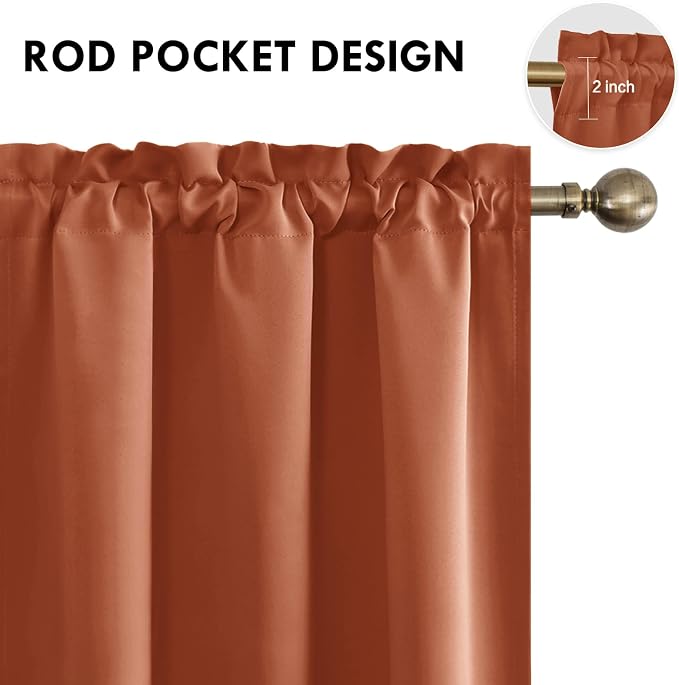 DWCN Blackout Curtains for Bedroom Living Room 38 x 63 Inch Long 2 Panels | Room Darkening, Thermal Insulated, Light Blocking, Rod Pocket Drapes, Noise Reducing Window Treatments, Burnt Orange