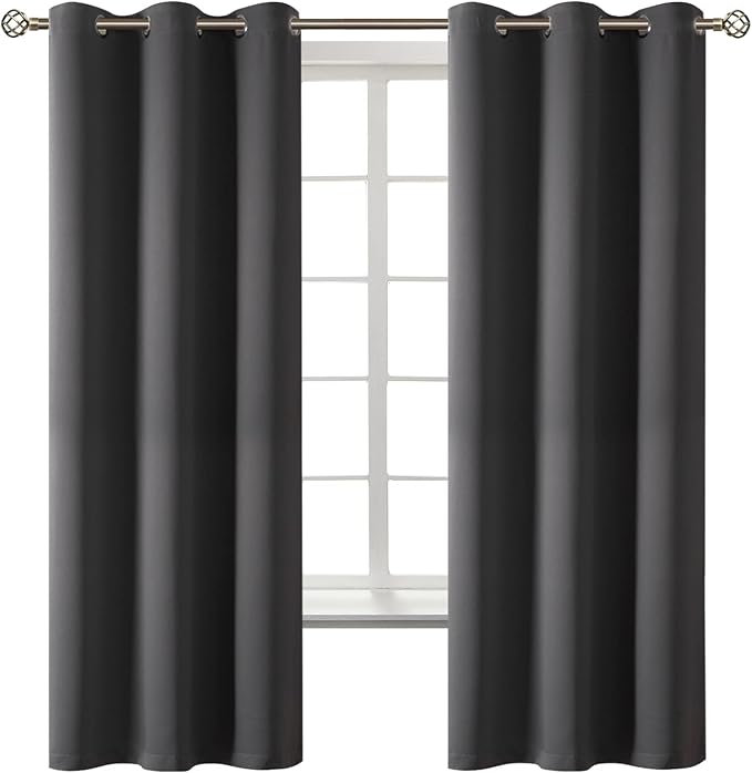 BGment Dark Grey Blackout Curtains for Bedroom 63 Inch Long - 2 Panels | Grommet Top, Black Out, Room Darkening, Sunblock, Thermal Insulated, Window Drapes for Kids Boys Room, 42x63 Inch