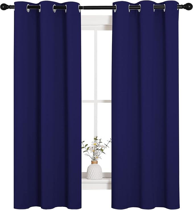 NICETOWN Blackout Draperies Curtains, 1 Pair, 34 x 63-inch, Royal Blue | All Season Thermal Insulated Solid Grommet Top Blackout Curtains/Drapes for Kid's Room