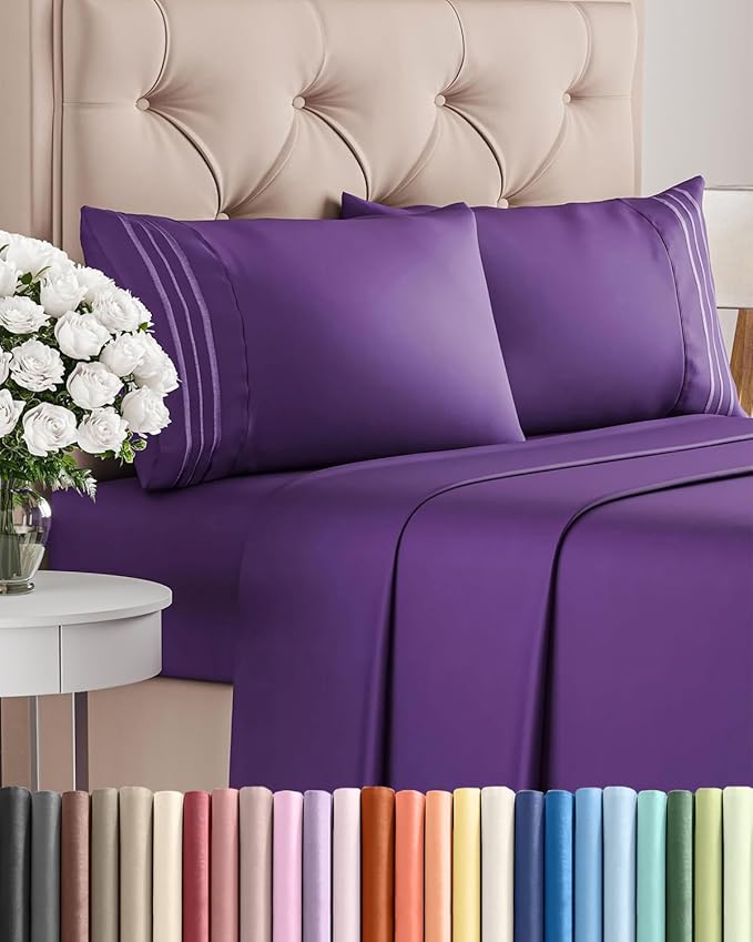 Queen Size 4 Piece Sheet Set - Comfy Breathable & Cooling Sheets - Purple | Hotel Luxury Bed Sheets for Women & Men, Deep Pockets, Easy-Fit, Extra Soft and Wrinkle Free Sheets, Oeko-Tex Bed Sheet Set