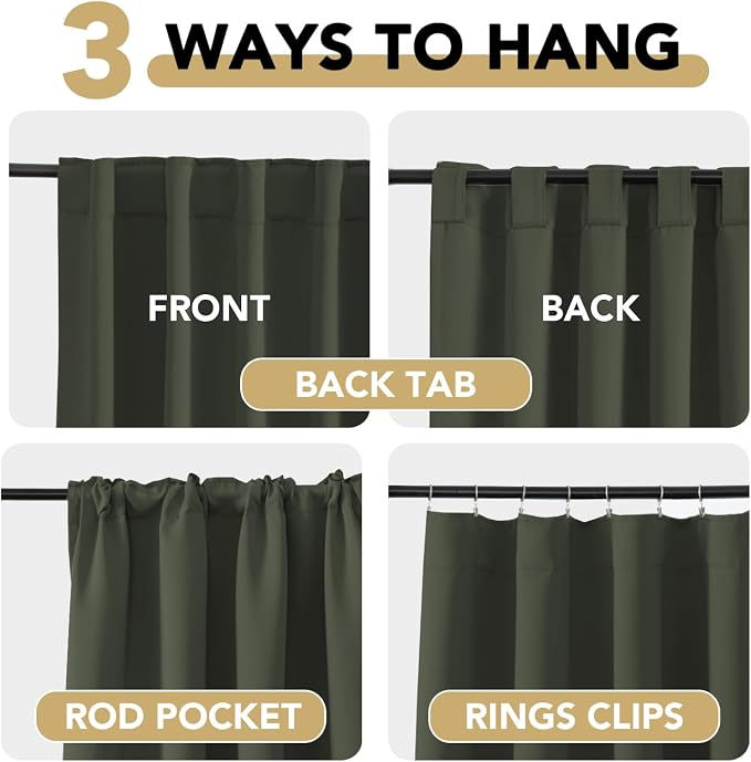 H.VERSAILTEX Blackout Curtains Thermal Insulated Window Treatment Panels Room Darkening Blackout Drapes for Living Room Back Tab/Rod Pocket Bedroom Draperies (2 Panels, Olive, 52 x 84 Inch)