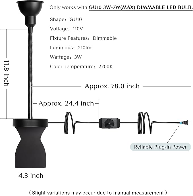 Patented Innovative Design Headboard Reading Light. No Drilling Golden Book Light for Bedtime Reading. Dimmable LED Book Reading Lamp with Bulb. Movable & Flexible, Black