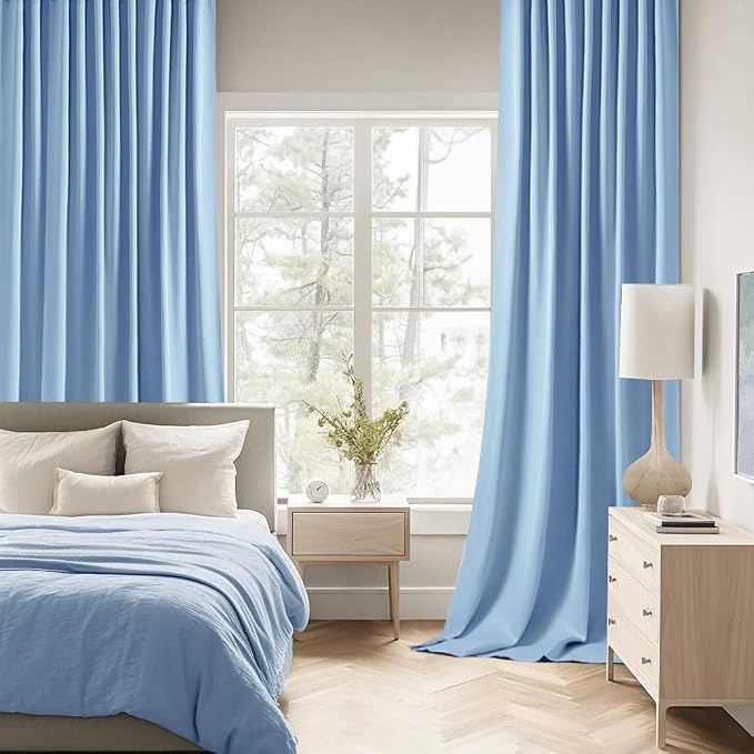 MIULEE Sky Blue Back Tab Blackout Curtains 52x90 Inch Long 2 Panels Set | Rod Pocket Pinch Pleated, Thermal Insulated, Room Darkening, Light Blocking, Privacy Curtains for Living Room Bedroom