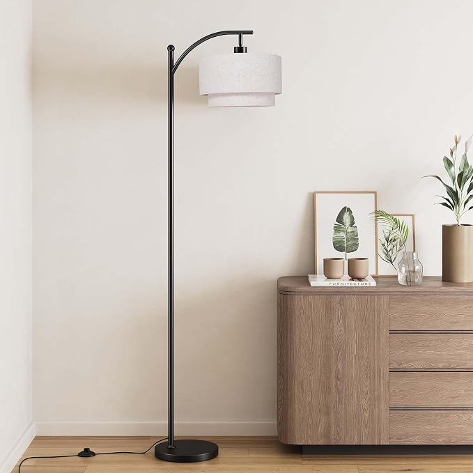 SUNMORY Floor Lamps for Living Room with 12W LED Bulb, Arc Lamp with 3 CCT | Modern Floor Lamps with Adjustable Double Fabric Shades, Industrial Arched Lamp, Tall Standing Lamp for Bedroom, Corner