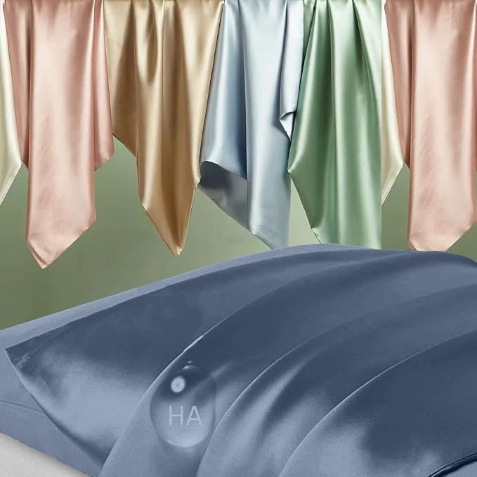 Silk Pillowcase 2 Pack, Natural Mulberry Silk Pillow Case, Anti Acne Silk Pillowcase for Hair and Skin, King Size Silk Satin Pillowcase Set of 2 with Hidden Zipper, Gifts for Women Men, Ash Blue