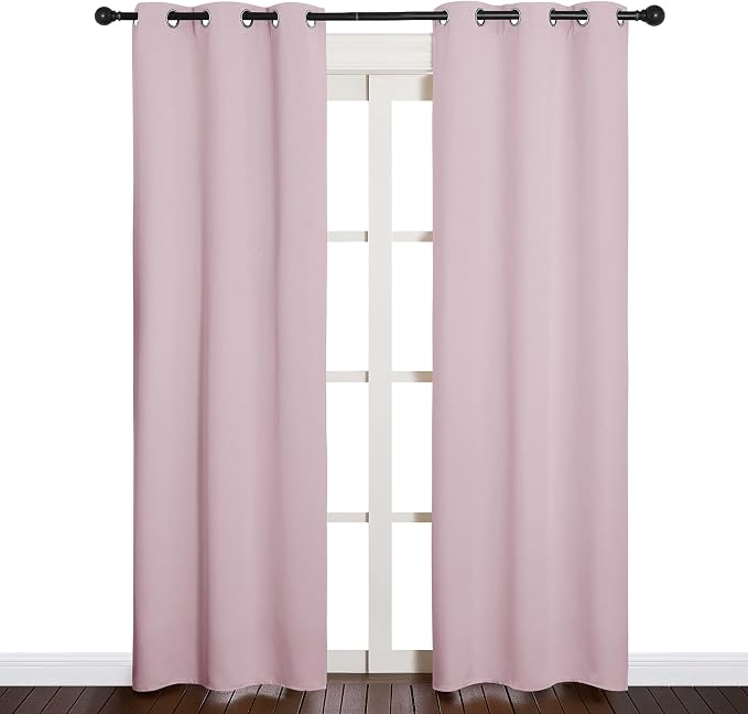 NICETOWN Blackout Draperies Curtains, 1 Pair, 34 x 84-inch, Lavender Pink | Nursery Essential Thermal Insulated Grommet Top Blackout Panels for Girls Room