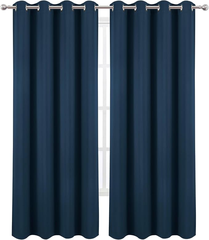 Blackout Curtains 52 x 120 Inch Long Navy Blue Curtains Set of 2 Panels Room Darkening Curtains for Bedroom and Living Room