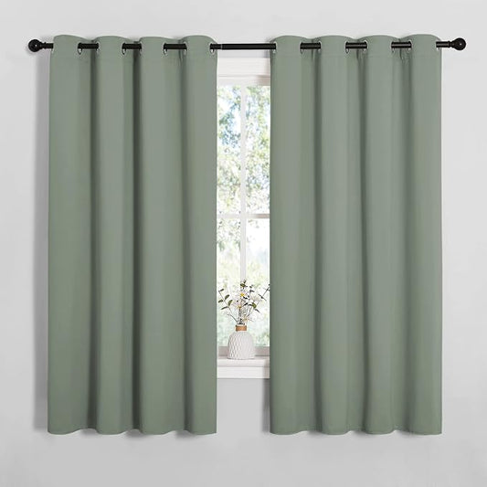 NICETOWN Bedroom Blackout Curtain Panels, 1 Pair, 55 by 68-inch, Sage Green | Thermal Insulated Solid Grommet Blackout Curtains/Drapes