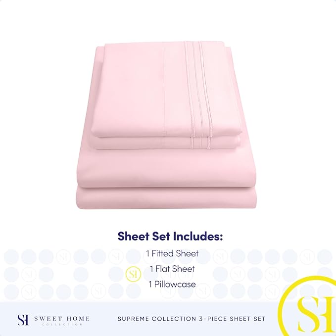 Twin Sheets - Breathable Luxury Sheets with Full Elastic & Secure Corner Straps Built In - 1800 Supreme Collection Extra Soft Deep Pocket Bedding Set, Sheet Set, Twin, Pale Pink