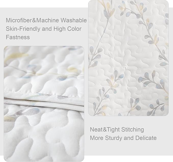 Exclusivo Mezcla Reversible Boho California King Quilt, White | Lightweight Soft Bedspreads, All Season Flowers Coverlet Bedding Set, Printed Floral Pattern, 1 Quilt and 2 Pillow Shams