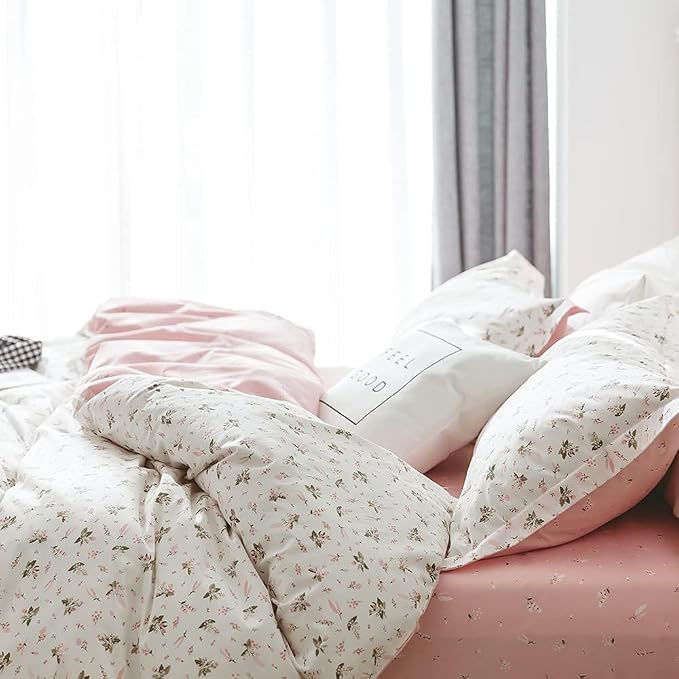 Comforter Set Twin Floral 2 Pieces Soft Bedding Set Garden Style Pink Flower Print Botanical Flowers Comforter Set for All Seasons 1 Comforter and 1 Pillowcases