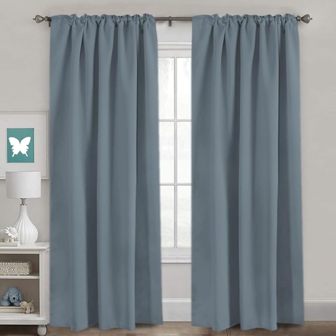 H.VERSAILTEX Blackout Curtains Thermal Insulated Window Treatment Panels Room Darkening Blackout Drapes for Living Room Back Tab/Rod Pocket Bedroom Draperies, 52 x 96 Inch, Stone Blue, 2 Panels