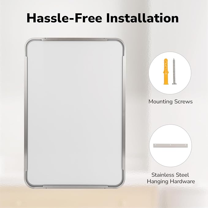 Brushed Nickel Bathroom Mirror 24"x36" | Silver Rectangle Vanity Mirrors for Bathroom Sink, Aluminum Frame, Anti-Rust, Tempered Glass, Horizontal or Vertical