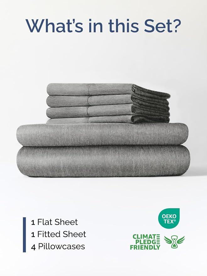 Extra Deep Full Sheet Set - 6 Piece Breathable & Cooling - Heathered Grey | Hotel Luxury Bed Sheets Set, Easy & Secure Fit, Ultra-Soft, Wrinkle & Fade Free, Comfy Sheets Set with Extra Deep Pockets