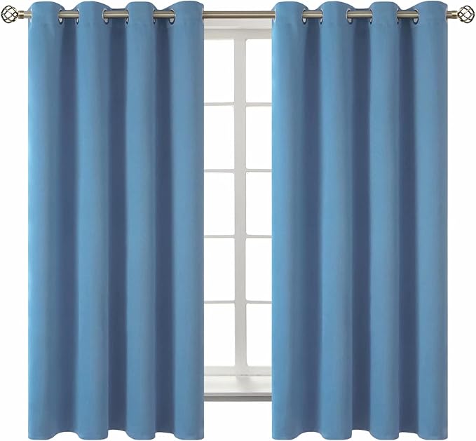 BGment Denim Blue Blackout Curtains for Bedroom 63 Inch Long - 2 Panels | Grommet Top, Black Out, Room Darkening, Sunblock, Thermal Insulated, Window Drapes for Kids Boys Room, 52x63 Inch