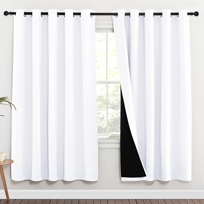 NICETOWN White Blackout Curtains for Nursery 70" Wide x 72" Long 2 Panels | 100% Room Darkening Full Light Blocking Drapes with Black Liner, Thermal Insulated Draperies Window Decor for Bedroom Kitchen