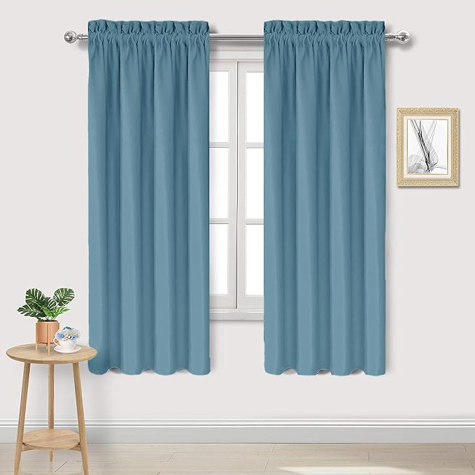 DWCN Blackout Curtains for Bedroom Living Room 42 x 63 Inch Long 2 Panels | Room Darkening, Thermal Insulated, Light Blocking, Rod Pocket Drapes, Noise Reducing Window Treatments, Stone Blue