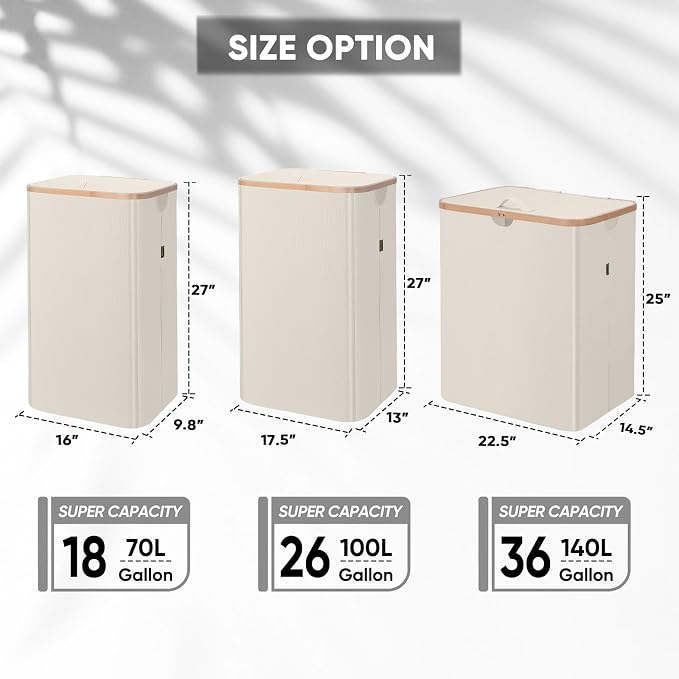 BALEINE 140L Laundry Hamper with Lid, Large Laundry Basket Bin | Large Capacity, Easy-Access Lid, Shape-Retaining Structure, Pull Handles, Ideal for Bedroom, Dorm, Laundry Room