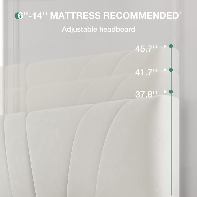 Novilla Full Size Bed Frame with Headboard, Full Bed Frame with Wooden Slats Support, Velvet Upholstered Headboard, No Box Spring Needed, Heavy Duty Feet, Easy Assembly, White Velvet