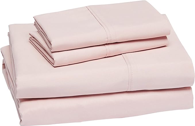 Amazon Basics Breathable Lightweight Wrinkle Resistant Microfiber 4-Piece Bed Sheet Set with 14-Inch Deep Pockets, Luxury Bedding, Queen, Blush Pink