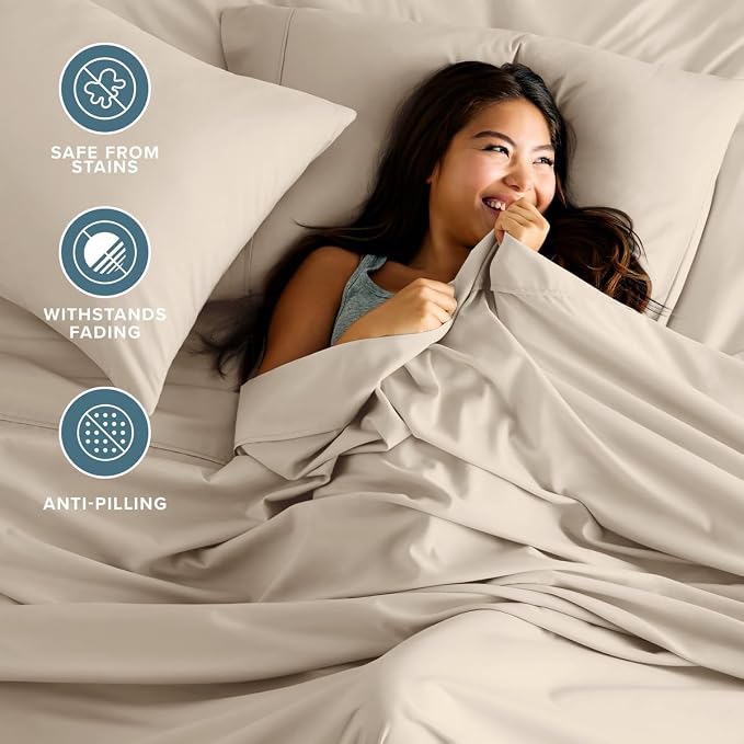 Bare Home Twin XL Sheet Set - 1800 Ultra-Soft (Twin XL, Sand) | Deep Pockets 6 to 15 Inches, Breathable, Hypoallergenic, Hotel Luxury, Easy Fit, Soft, All-Season