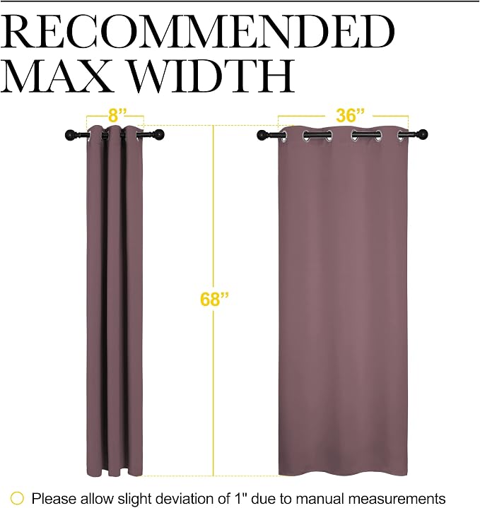 NICETOWN Dry Rose Blackout Curtains for Kitchen 42" w x 68" L 2 Panels | Window Treatment Thermal Insulated Solid Grommet Room Darkening Drapes for Bedroom Living Room, Light Blocking Home Decor