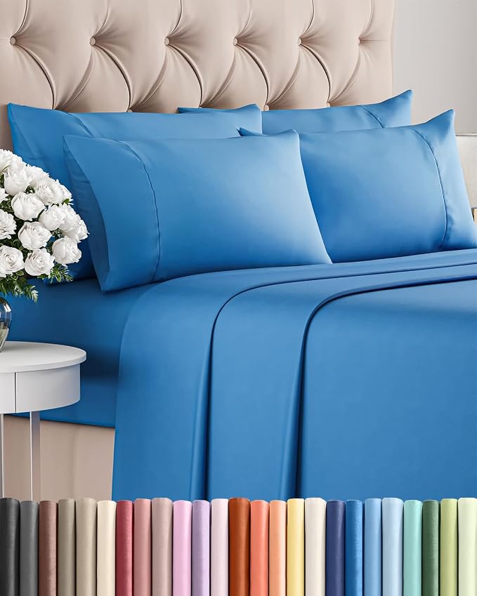 King 6 Piece Bed Sheet Set - Soft, Breathable & Cooling Sheets - Royal Blue | Ultra Soft Hotel Luxury Bedding Set w/ 8-16 Inch Deep Pockets - 1 Flat & 1 Fitted Sheet & 4 Pillowcases - Wrinkle & Fade Free