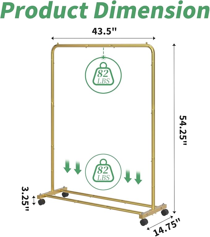 Simple Trending Standard Clothes Clothing Garment Rack with Storage Shelves, Rolling Clothes Organizer on Wheels for Hanging Clothes, Gold (Pack of 2)