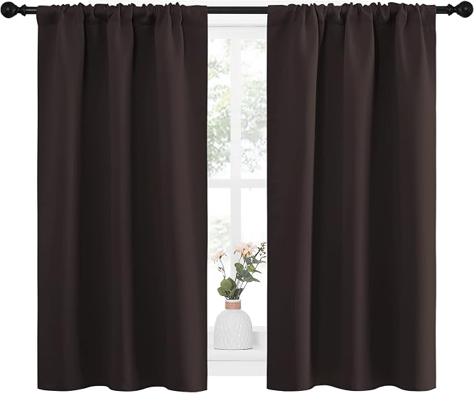 NICETOWN Kitchen Curtains, Short Blackout Curtains & Drapes, Energy Smart Noise Reducing Curtain Panels for Kids Bedroom (Toffee Brown, 34" Wide x 45" Long, 2 Pieces)
