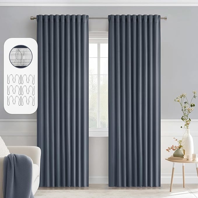 MIULEE Stone Blue Back Tab Blackout Curtains 52x84 Inch Length 2 Panels Set | Rod Pocket Pinch Pleated, Thermal Insulated, Room Darkening, Light Blocking, Privacy Curtains for Living Room Bedroom