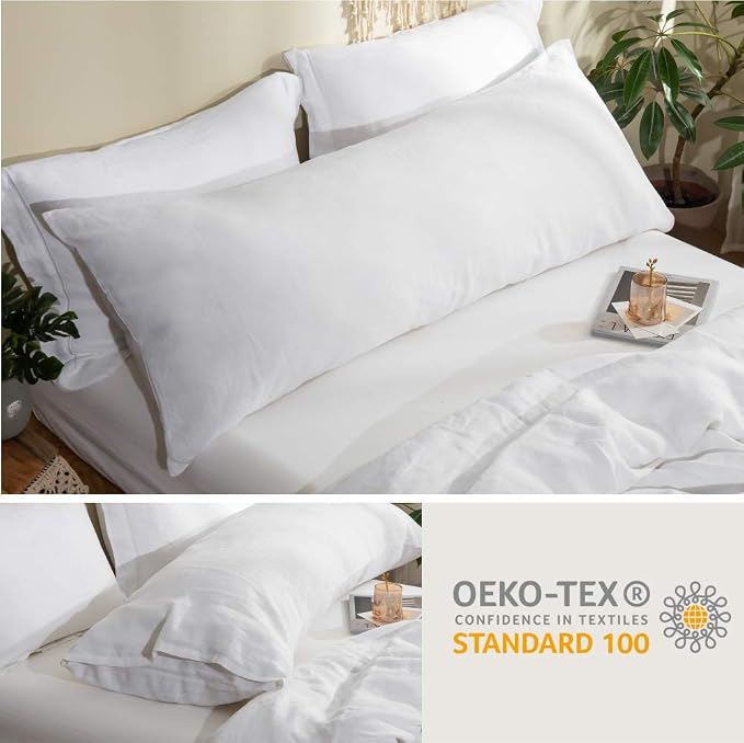 Simple&Opulence Body Pillow Cover 20" x 54",100% Pure Linen, Ultra Soft and Breathable, Body Pillowcase with Envelope Closure for Adults(White)