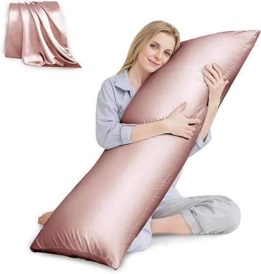 Body Pillow with Satin Pillowcase, Body Pillow for Adults, Pink | 20"x54", Removable Cover, OEKO-TEX Certified Down Alternative Filling,Washing Machine