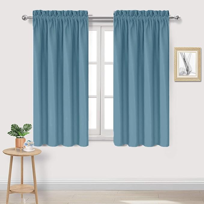 DWCN Blackout Curtains for Bedroom Living Room 42 x 54 Inch Long 2 Panels | Room Darkening, Thermal Insulated, Light Blocking, Rod Pocket Drapes, Noise Reducing Window Treatments, Stone Blue