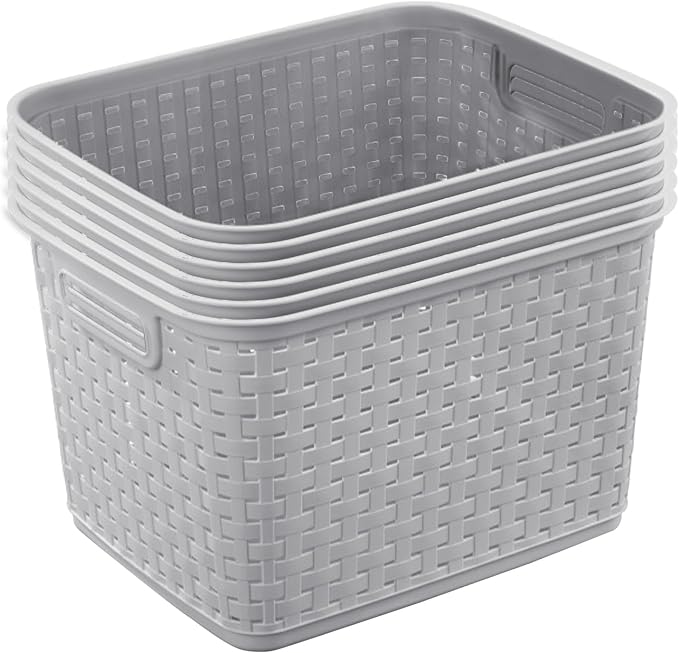 Sterilite Tall Weave Basket Bin for Clothing and Laundry Storage, 12-Pack | Multi-Purpose and Decorative Organizer for Clothes, Shelves, Closets, Pantries, Living Rooms or Offices
