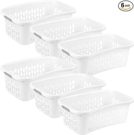Sterilite HipHold Laundry Basket, Plastic Rectangle Clothes Hamper, 6 Pack | 1.5 Bushel Capacity, White, Bin with Comfort Grip Handles & Reinforced Rim