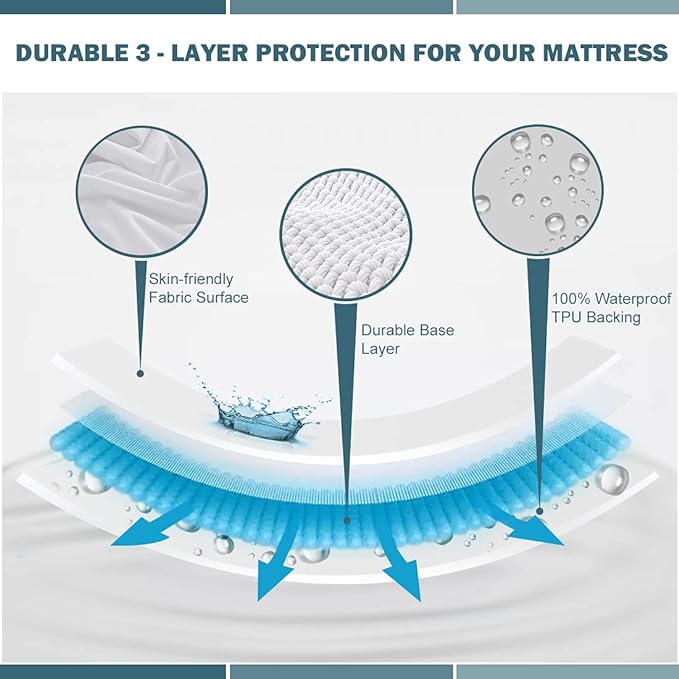 2 Pack Queen Waterproof Mattress Protector Deep Pocket Mattress Cover, Soft Breathable Mattress Pad, Fitted Noiseless Waterproof Bed Cover Stretch to 25"