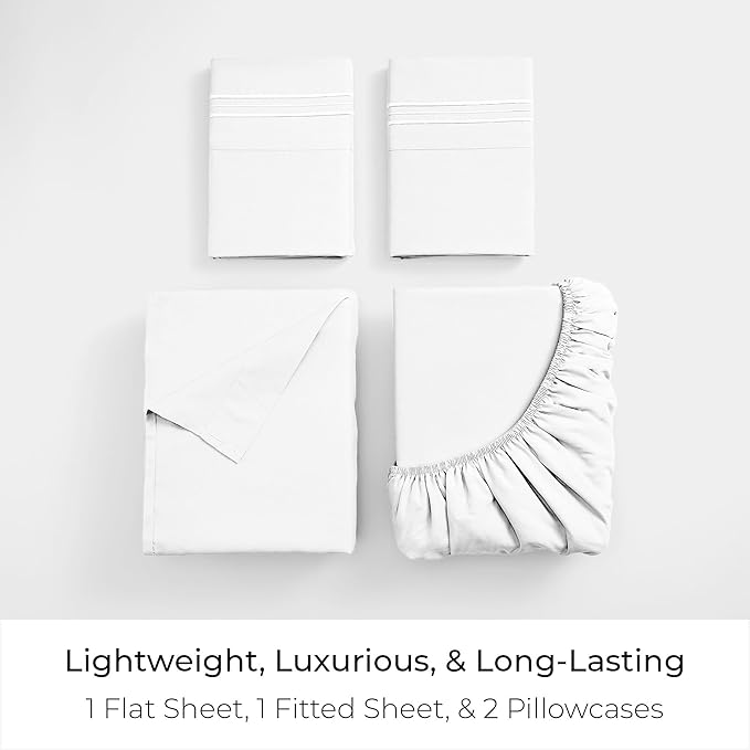 Mellanni Iconic 4-Piece, Ultra Soft Sheet Set (King, White) | 10M+ Sleepers. Lab-tested: Sleeps Cool, Stays Bright, Strong, Smooth. Good Housekeeping Best Bedding, 7 yrs running.