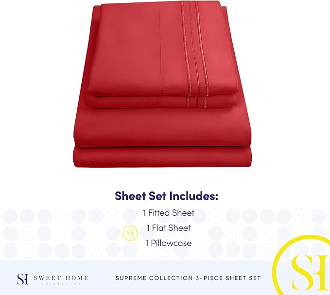 Twin XL Sheets - Breathable Luxury Sheets with Full Elastic & Secure Corner Straps Built In - 1800 Supreme Collection Extra Soft Deep Pocket Bedding Set, Sheet Set, Twin XL, Red